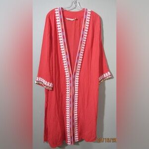 Soft Surroundings long orange  Duster  w/ coin details. L. Resort wear